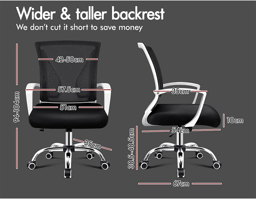 ALFORDSON Mesh Office Chair with Sgs-Approved Gas-Lift and 120&deg; Tilt, Mid Back Executive Computer Desk Chair, Fabric Seat Gaming Racing Chair, Max 180Kg Loading(Ford Black) - Fina All Black image number 3