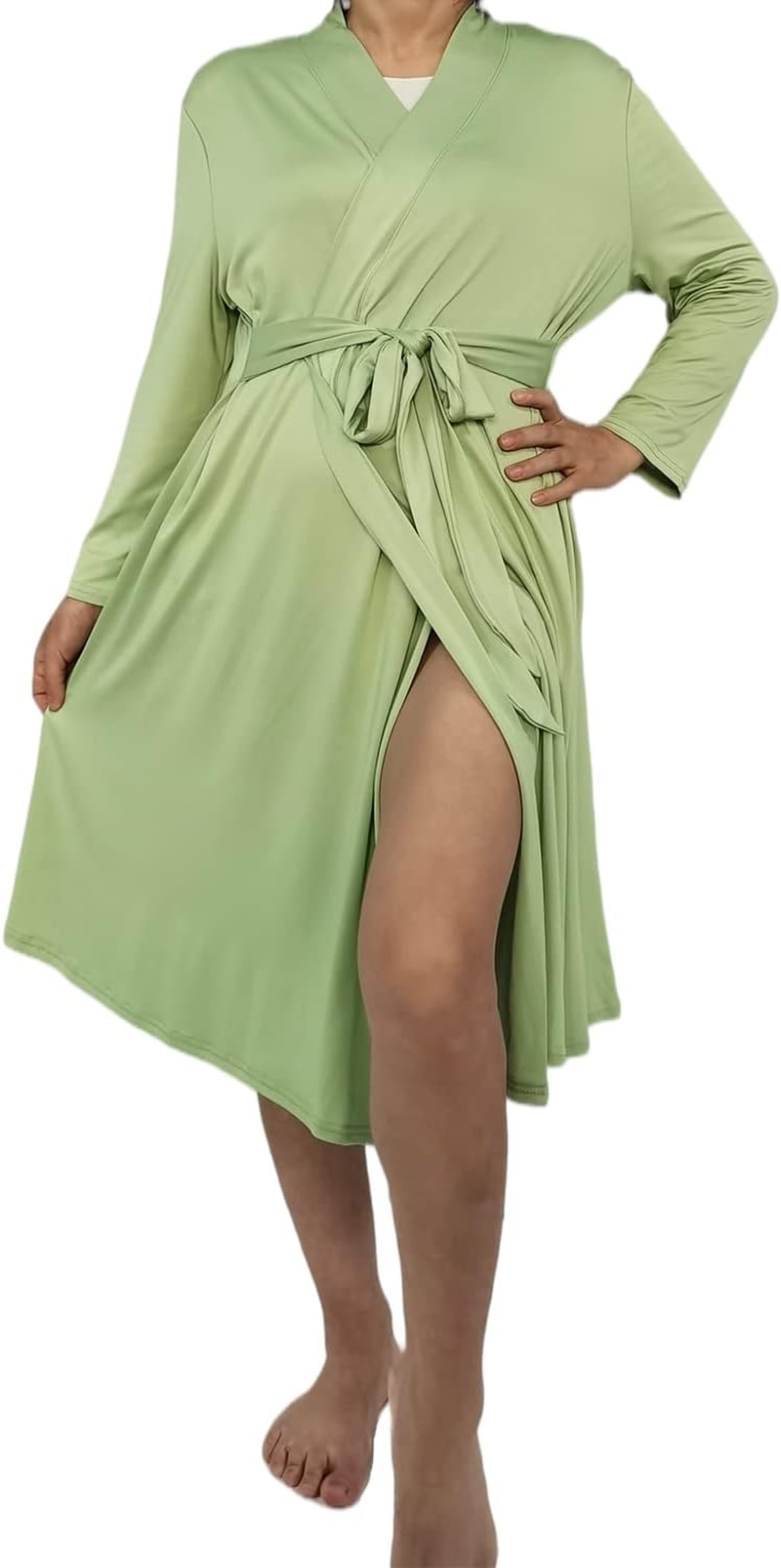 SUFEINI Maternity Robe and Matching Baby Swaddle Blanket Set, Mommy Robe with Receiving Blanket Girls Boys Sleepwear, A31-Green, Small image number 2