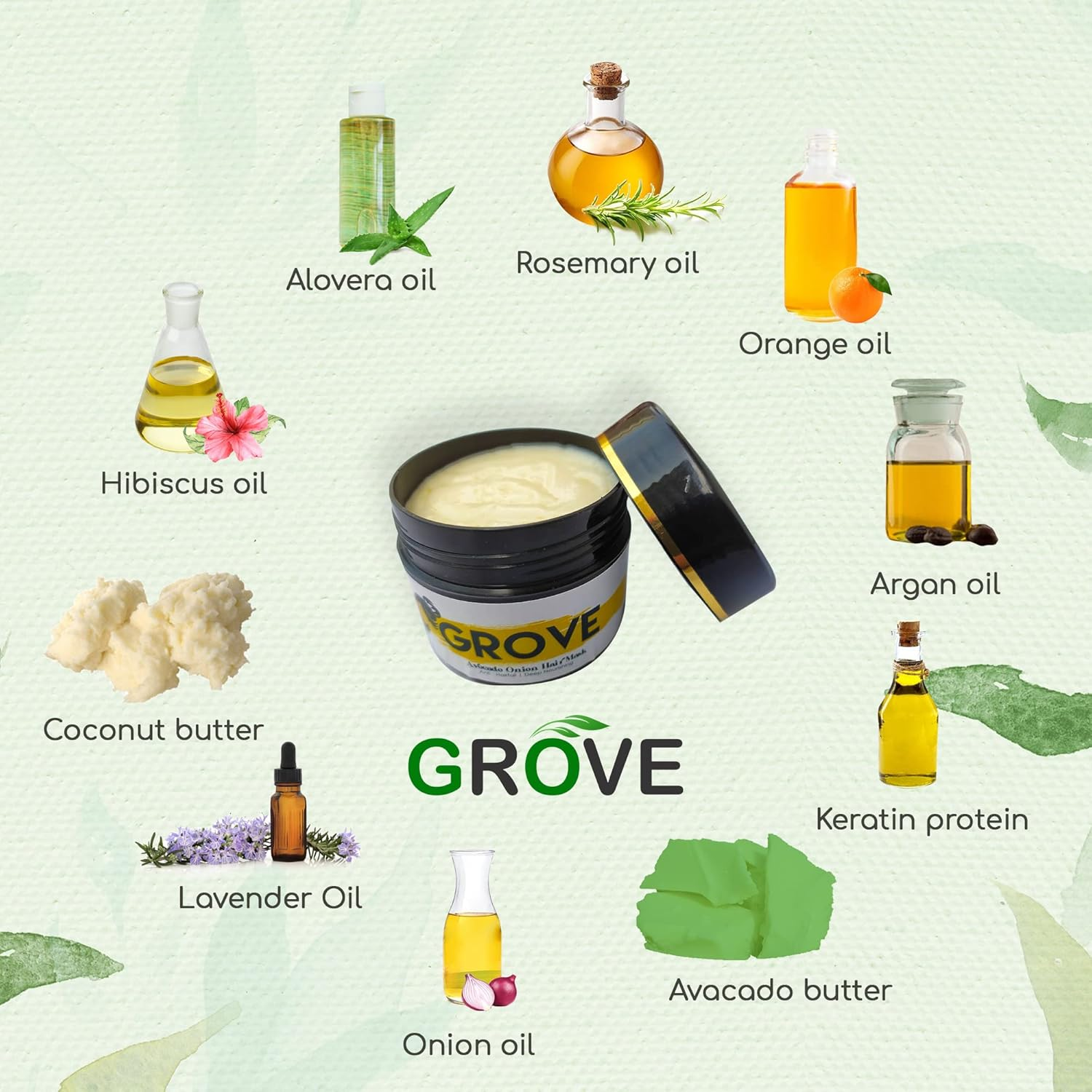 Grove Avocado Onion Deep Conditioning Hair Mask| Enriched with Argan, Hibiscus & Aleo Vera Oil for Dry & Frizzy Hair| Avocado & Coconut Butter (Pack of 1) &ndash; 100G image number 2