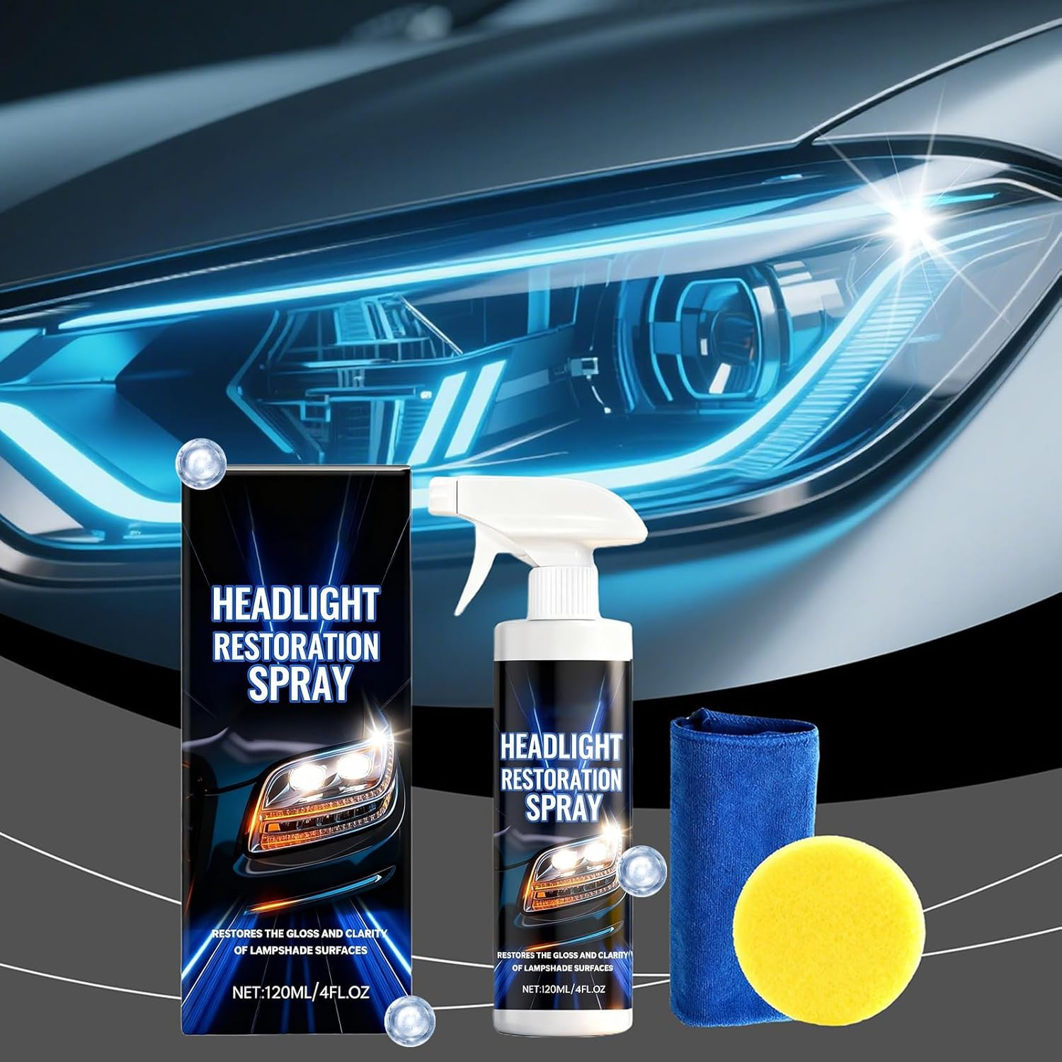 Nkmifeg Headlight Restorer Kit | 120Ml with Towel and Sponge Cleaner | Car Headlight Restoration Liquid | for Exterior Lamps Taillight Clarity Motorcycle Garage Automotive Truck image number 5