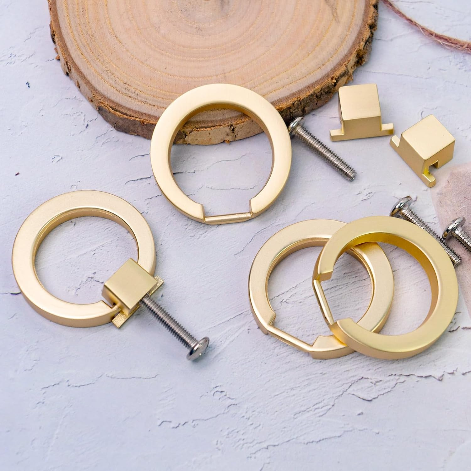 4 Pack Cabinet Knobs, Gold Drawer Pulls, Ring Pulls for Dresser Gold Cabinet Pulls, Brushed Gold Cabinet Knobs for Cupboard Wardrobe (Gold) image number 4