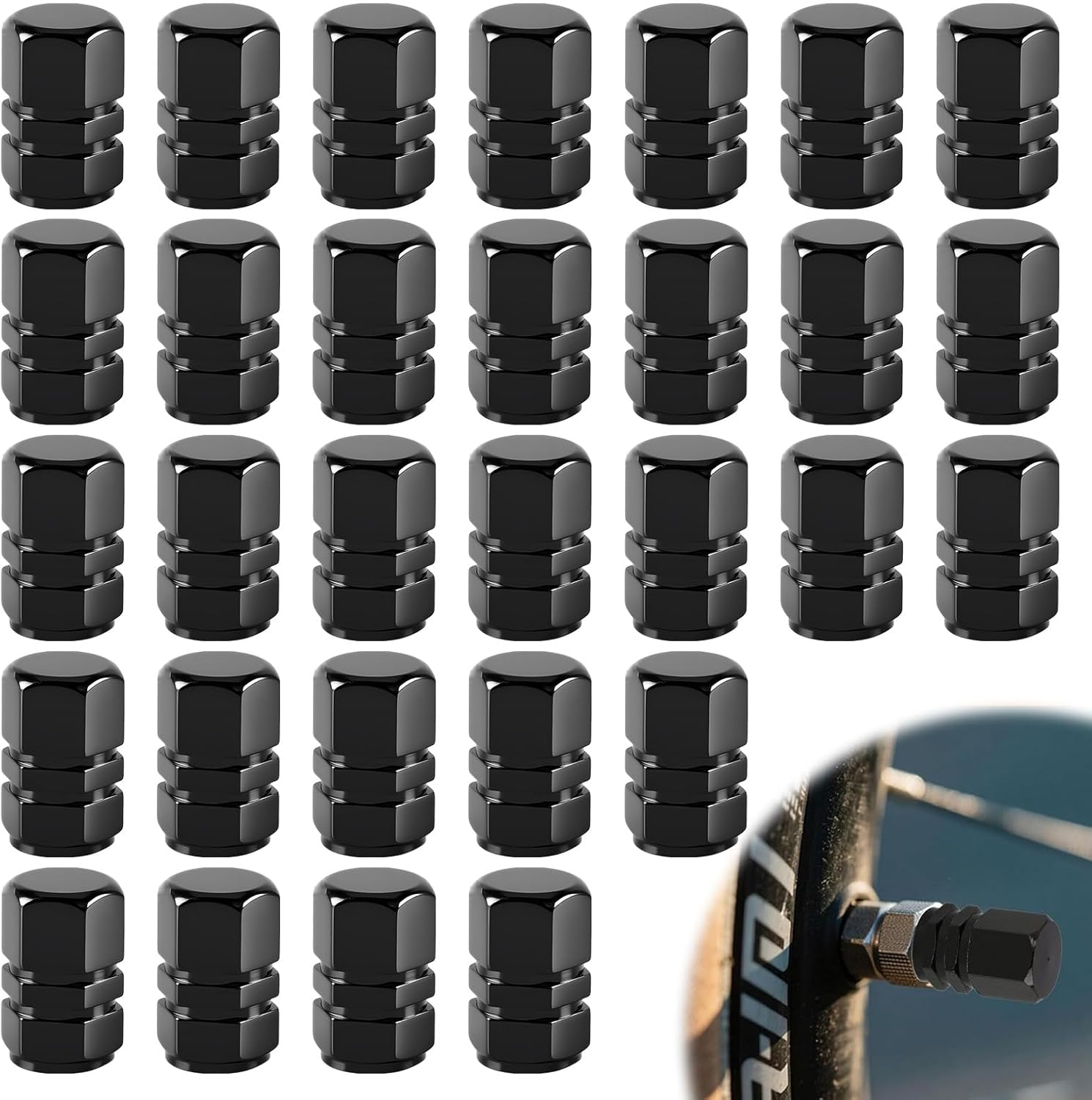 30 Pcs Tyre Valve Caps and Gasket, Hexagon Aluminum Car Tyre Valve Caps Suitable for Car SUV Bike Motorcycle for Owner Group Enthusiast People Who Pay Attention to Driving Safety image number 2