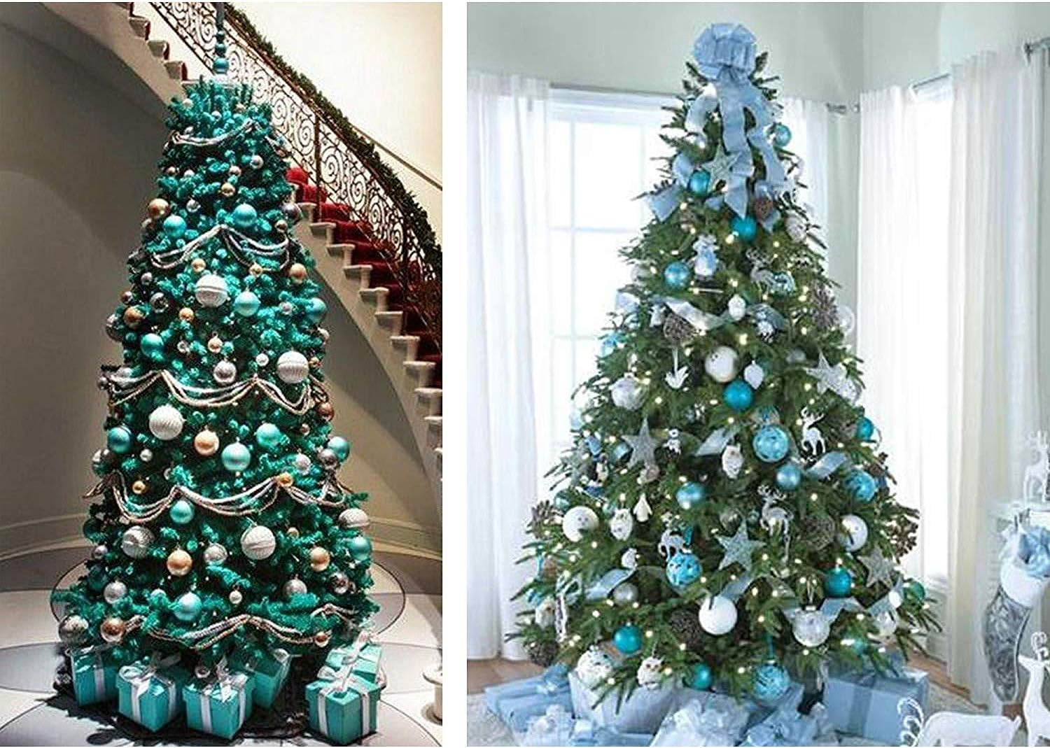 Christmas Tree Baubles Teal Ball Onaments Shatterproof Hanging Decorations 24Pcs image number 1