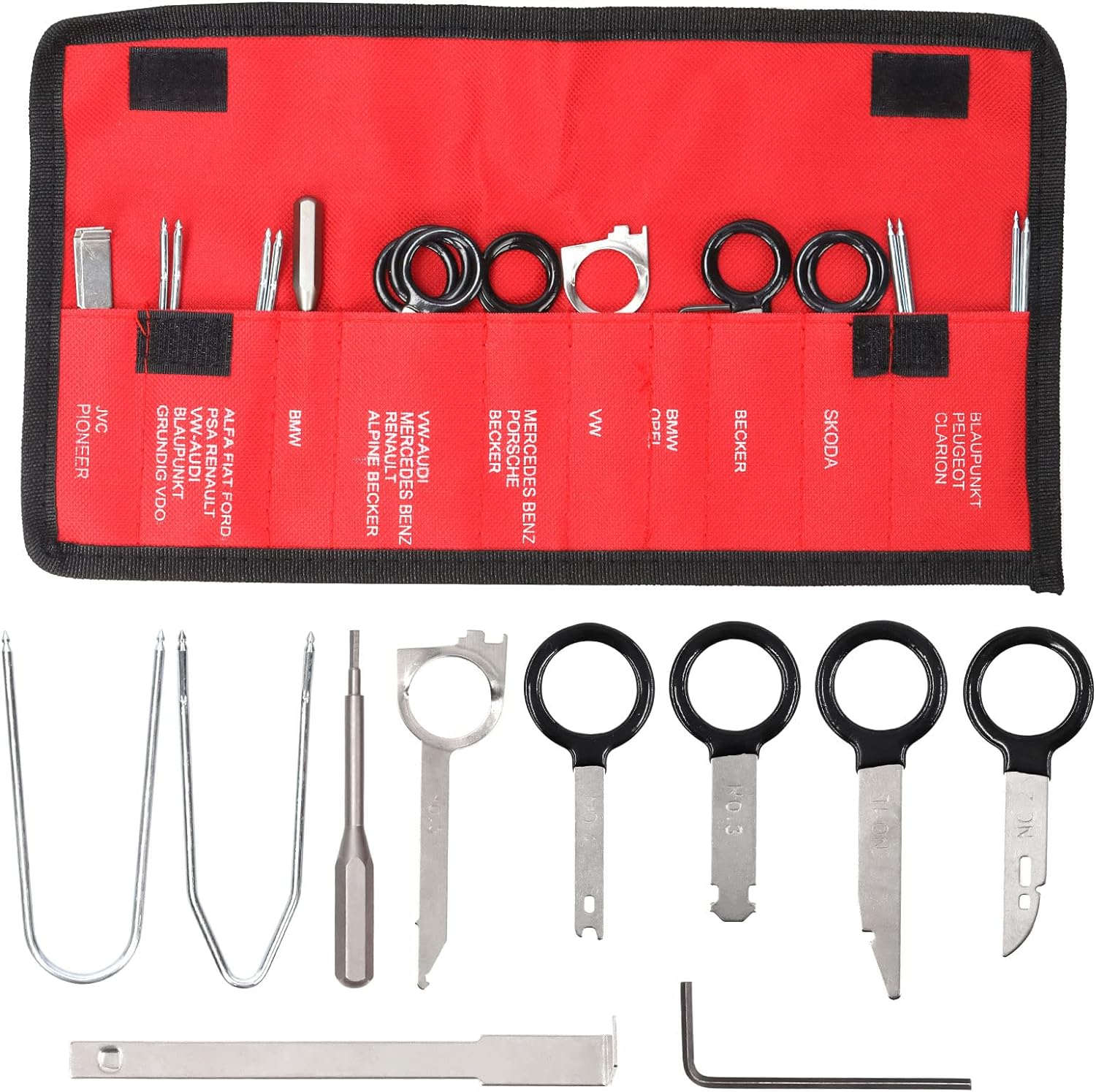 Tanstic 21Pcs Car Radio Removal Tool Kit, Professional Car Stereo CD Player Remover, Universal Radio Removal Keys Tool with Storage Bag for Most Car and Truck image number 1