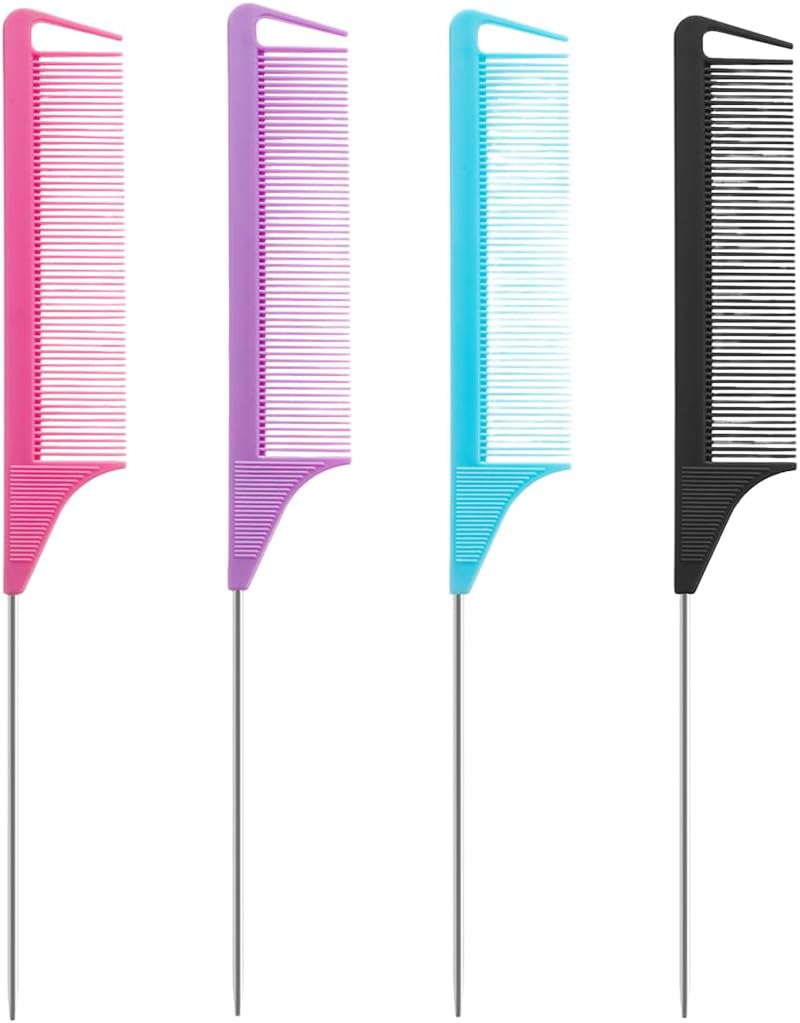 DLPRK Pack of 4 Heat Resistant Antistatic Carbon Fibre Hair Comb with Handle for Hair Styling Salon image number 1