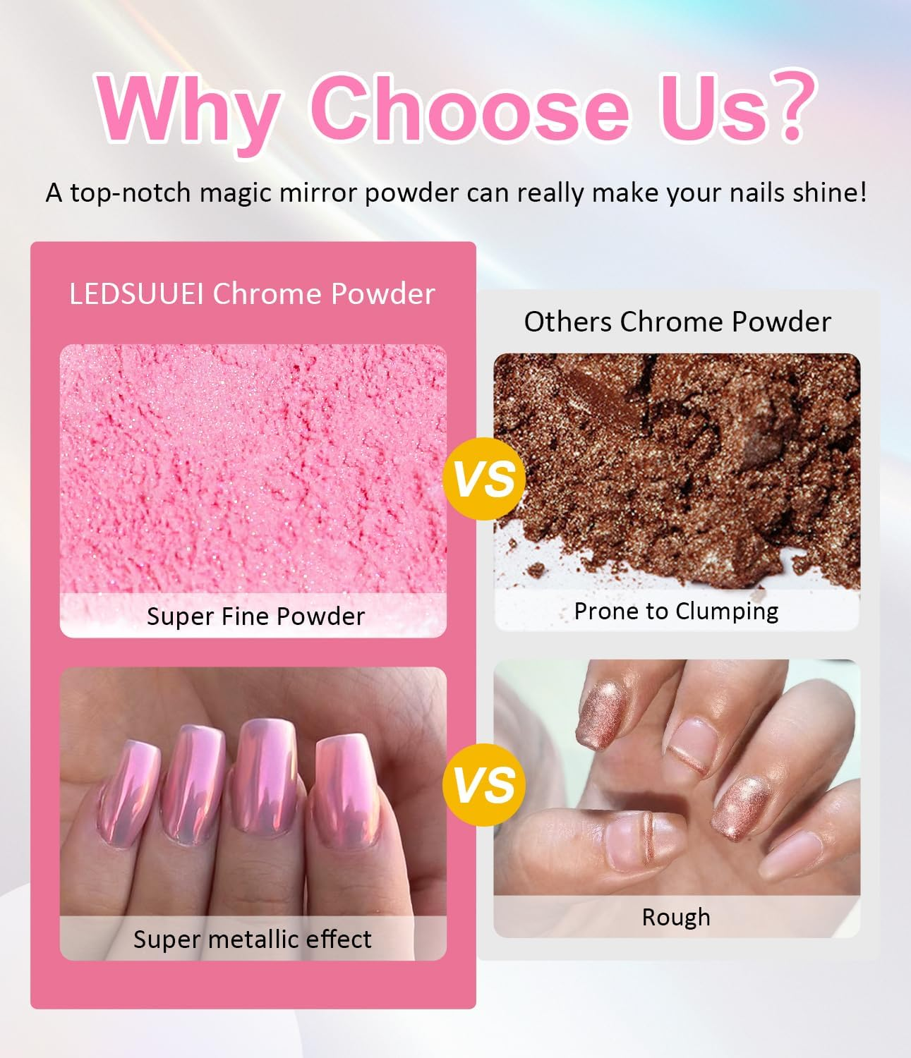 Pearl Chrome Nail Powder - LEDSUUEI Fairy Effect Chrome Nail Powder, White Chrome Powder Aurora Pigment Nail Powder Metallic Mirror Effect Nail Chrome Powder Crome Powder Nails DIY Salon image number 3
