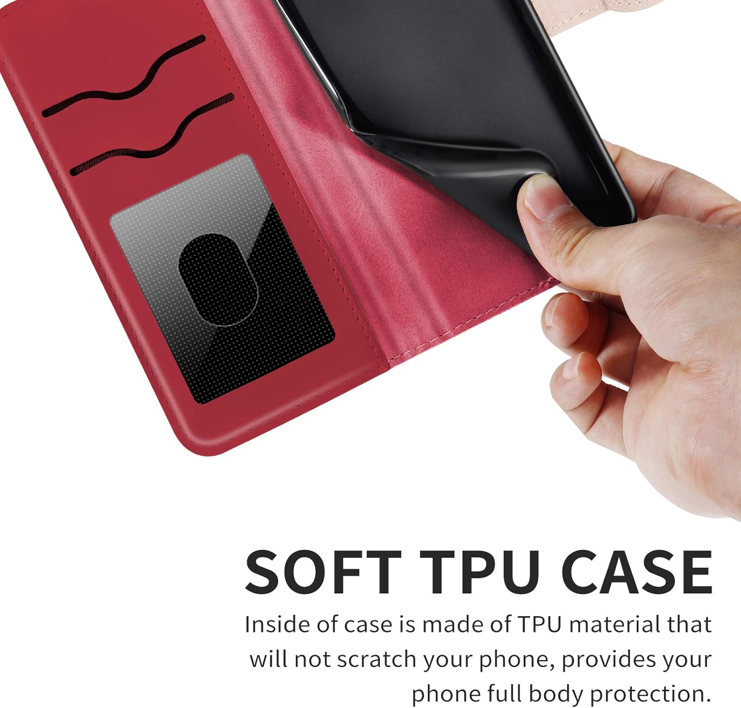 CXTCASE Case for Motorola Moto G06 PU Leather Folio Flip Cover with Card Slots, Magnetic Wallet Phone Case for Motorola Moto G06 - Red - Blue image number 3