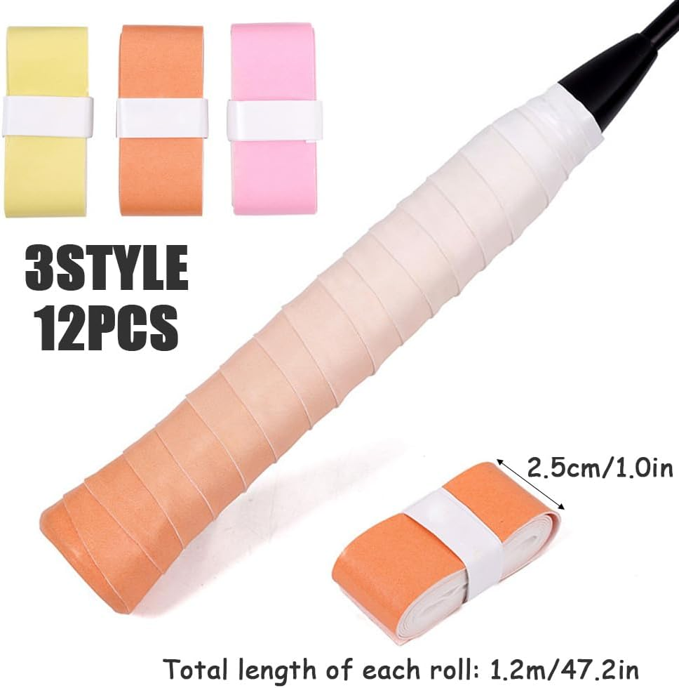 Tennis Overgrip (12 Pcs) - Precut & Dry Feel Tennis Grip Tape - anti Slip High Performance Racket Overgrip for Men & Women - Gradient Color