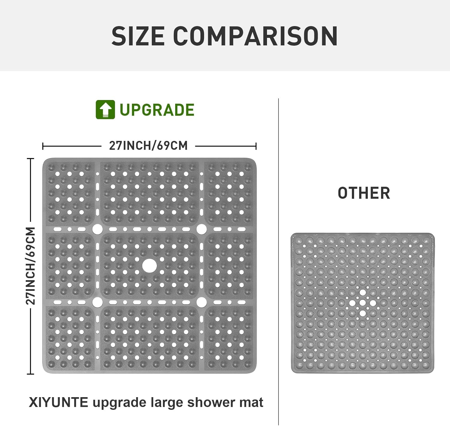 XIYUNTE Large Square Shower Mat Non Slip anti Mould - 70X70Cm Extra Large Non Slip Shower Mats for inside Shower, anti Slip Shower Mat for Elderly, Large Shower Tray Mat, Machine Washable, Clear Grey - Clear image number 7