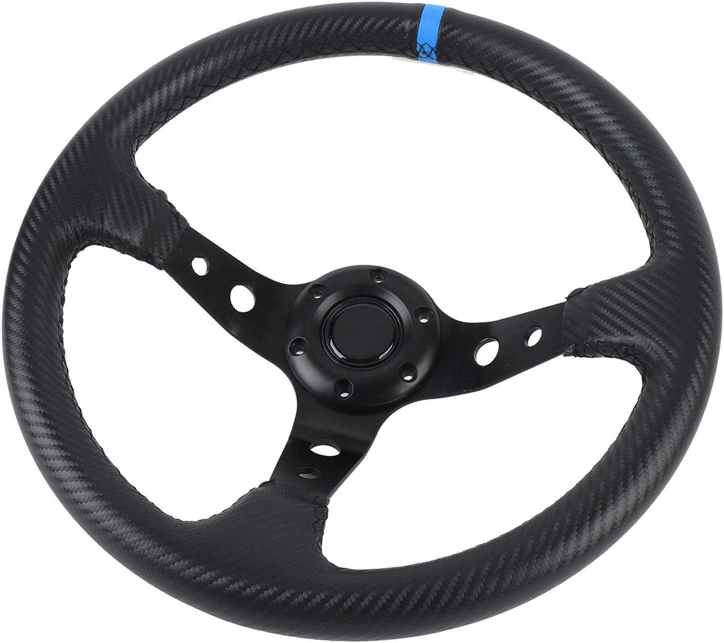 Jiawu 14In Blue Universal Car Racing Steering Wheel, Pvc+Aluminum, Carbon Fiber Look, Compatible with Passenger Car, Truck, SUV, Van - Blue image number 4