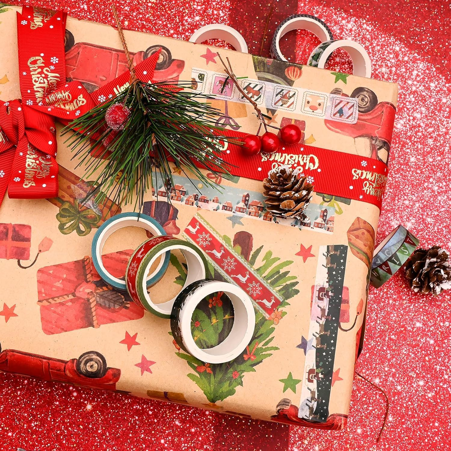 Christmas Washi Tape Sets, 12 Washi Masking Tape Christmas Decorative Tape for Gift Packaging Scrapbooking DIY Handicrafts Gift Wrapping image number 2