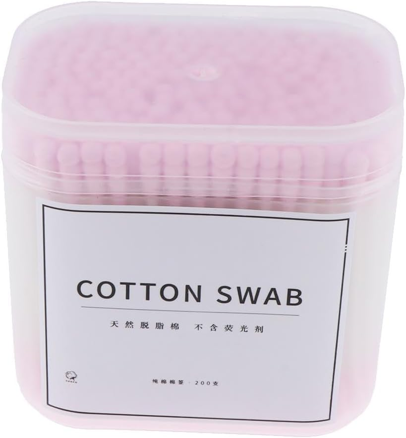 200Pc Double-Ended Wooden Cotton Buds Ear Cleaning Make-Up Cosmetic, Pink, as Described image number 2