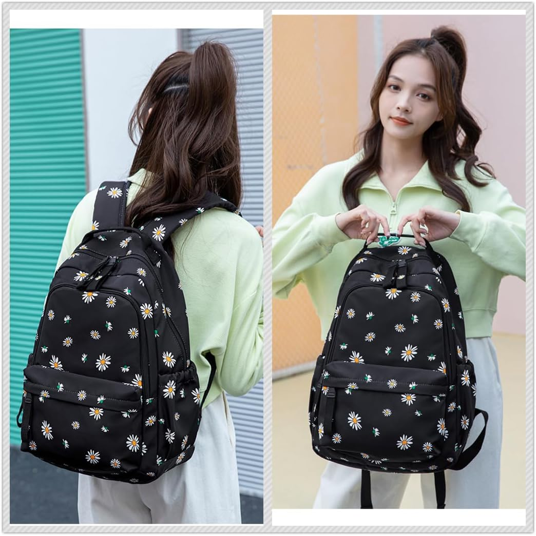 Cats or Daisy Print Girls Backpacks, Water-Resistant Casual School Bags Daypacks image number 5