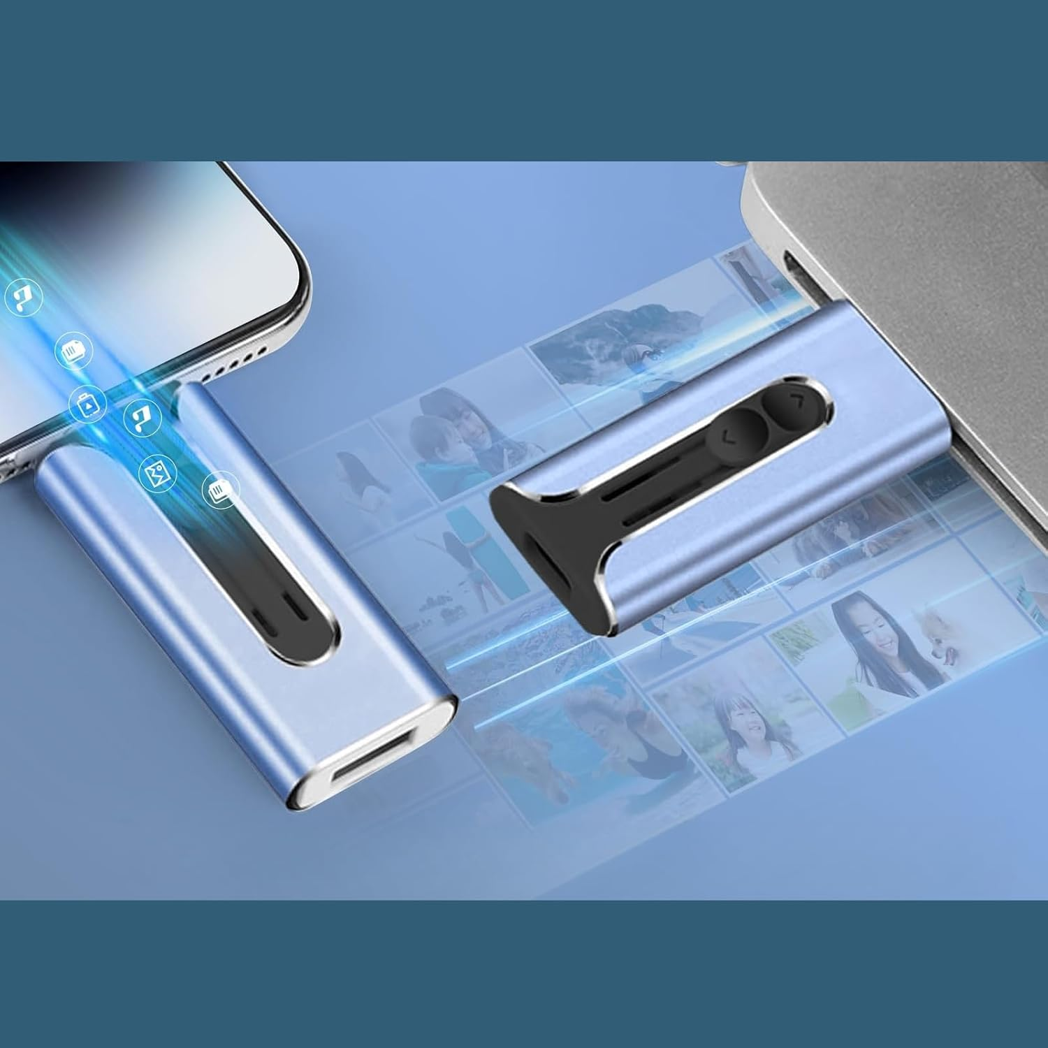 Treayes 4 in 1 Phone Photo Stick, for Mfi Certified Phone Flash Drive, 512G USB Drive for Iphone Ipad USB Stick, Phone Thumb Drive,Phone Photo Storage Phone Memory Stick (Blue)