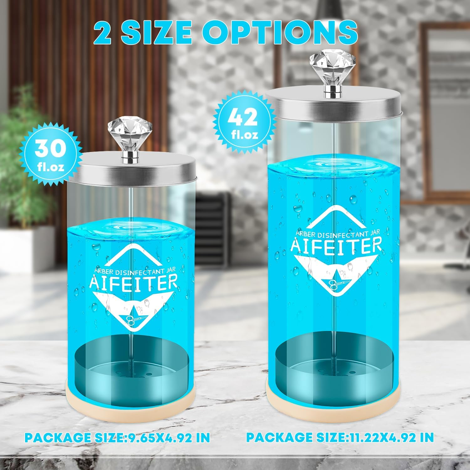 Barber Disinfectant Jar (30 Oz) with Stainless Steel Tray and Removable Basket - Sterilizing Container for Salon or Nail Spa Tools