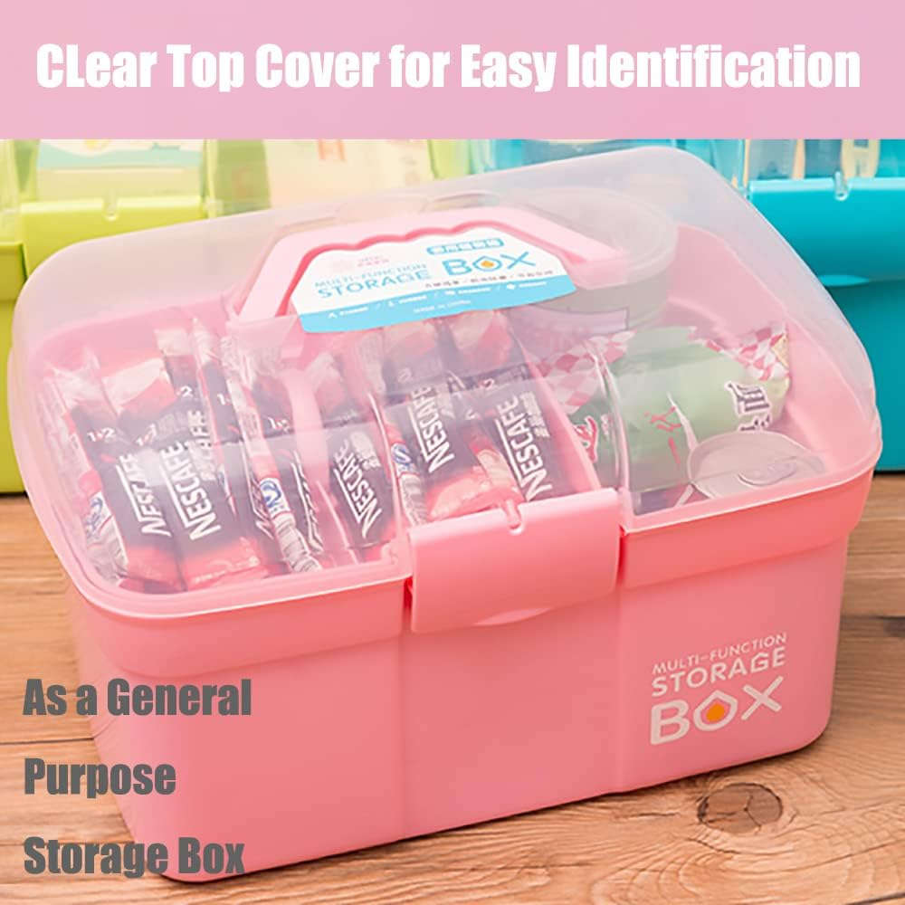 FOREVERIE Clear Plastic Medium Sewing Box Organiser with a Removable Tray, Arts & Crafts Supplies Storage Box, Portable Handled Makeup Box, Multipurpose Plastic Storage Containers (Pink) image number 5