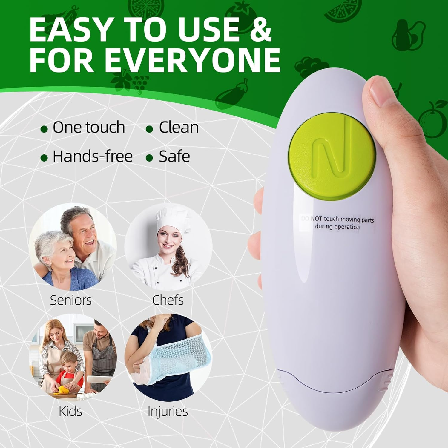 YUET Electric Jar Opener - Portable, Strong, and Hands-Free Automatic Opener for New Sealed Jars - Kitchen Gadget Tool with Large Push Button and Sharp Edge-Free Design (White) - White image number 6