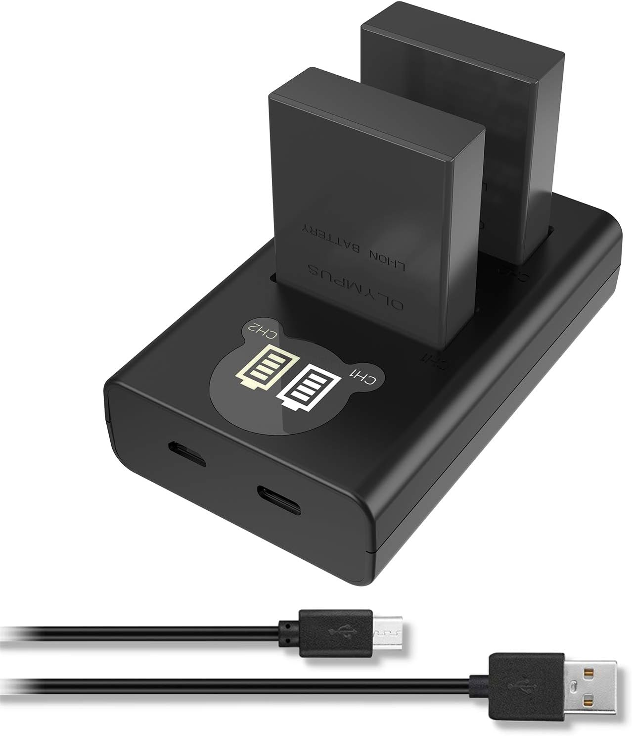 BLS-5 BLS-50 Battery (2 Pack) and Dual USB Charger Kit for Olympus BLS5/BLS50,OM-D E-M10 Mark III,OM-D E-M10 Mark II,OM-D E-M10,E-410,E-420,E-620,E-P1