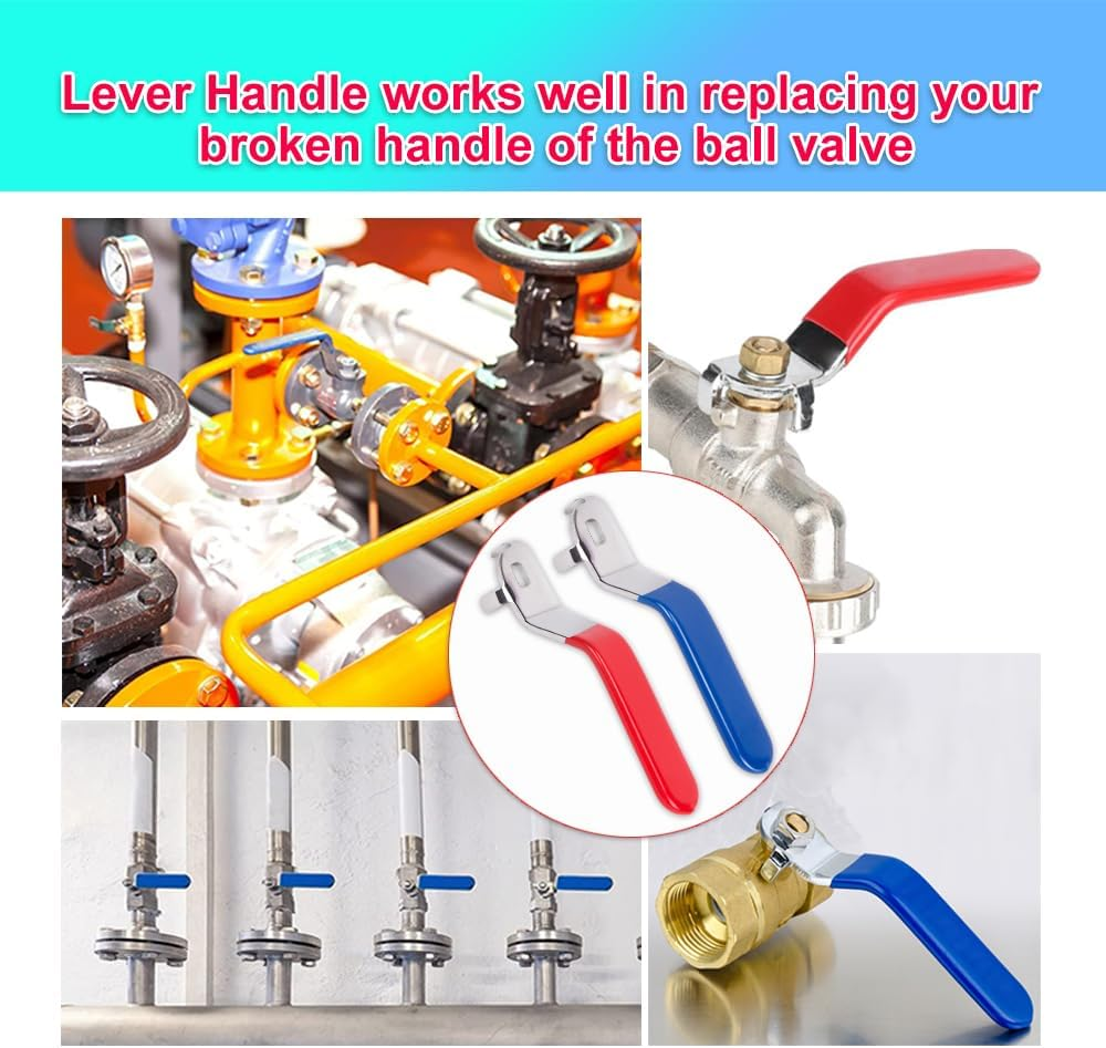 ZORZA 6Pcs Ball Valve Handle Stainless Steel Outdoor Faucet Handle Replacement Parts Hole Size 5 X 8Mm,Hole Thickness 3Mm,Total Length 105Mm(Blue+Red)