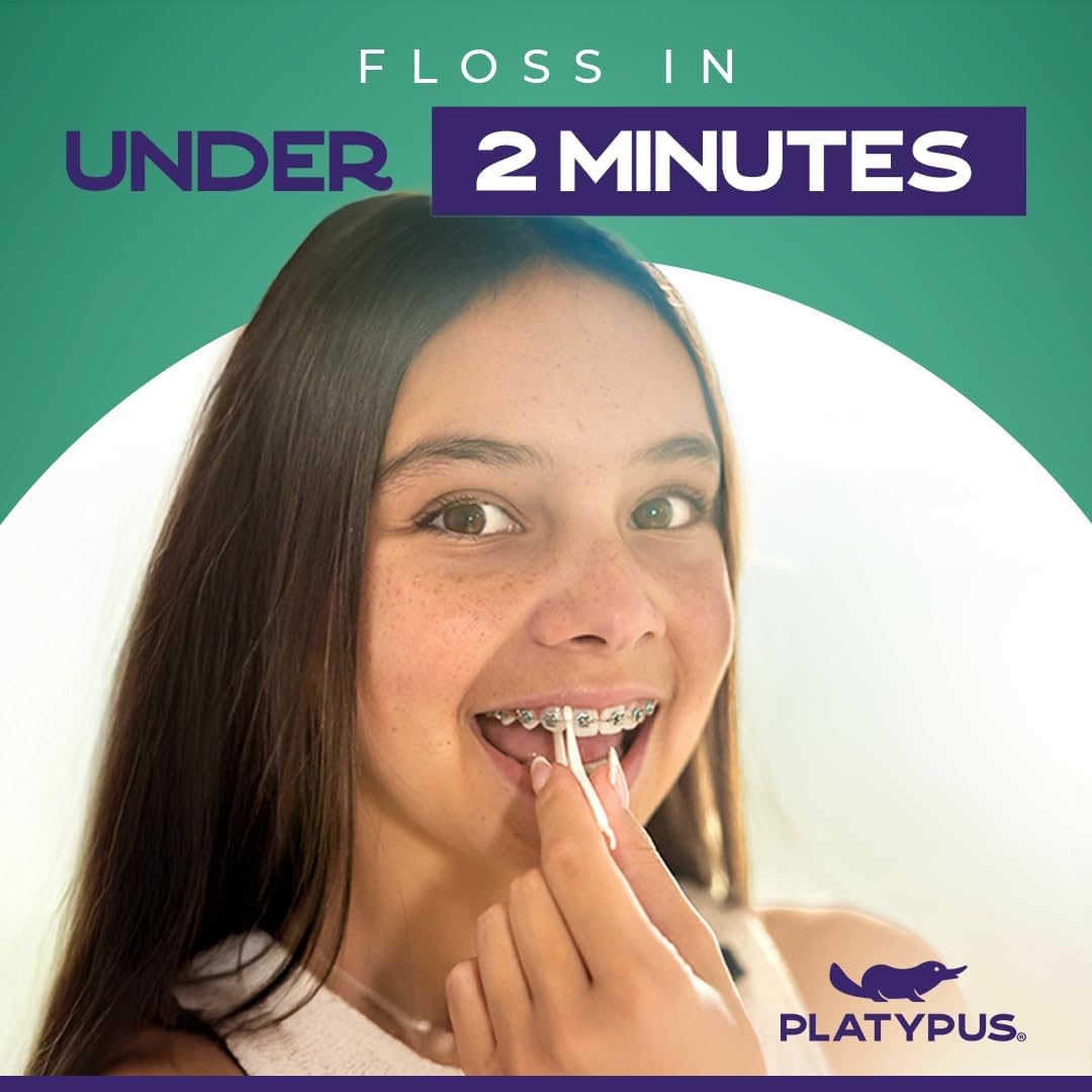 Platypus Orthodontic Flossers for Braces | Ortho Picks for Adults & Kids | Fits under Arch Wire | Non-Damaging | Encourage Flossing Habits | Floss Teeth in Less than Two Minutes | 40 Count (Pack of 1) image number 3