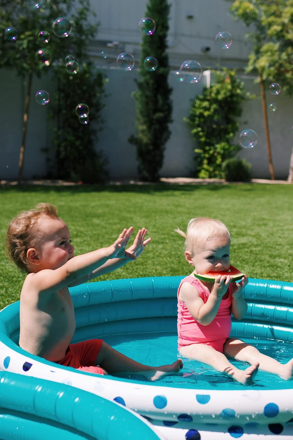 Rae-Dunn Indigo Polka Dot Inflatable Mini Pool - Chill 38012B - Chill. image number 6