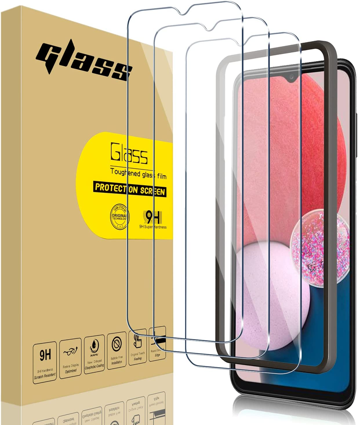 3 Pack Tempered Glass Screen Protector for Samsung Galaxy A13 4G/5G / A04S, 9H Hardness, No Bubbles, Case Friendly image number 1