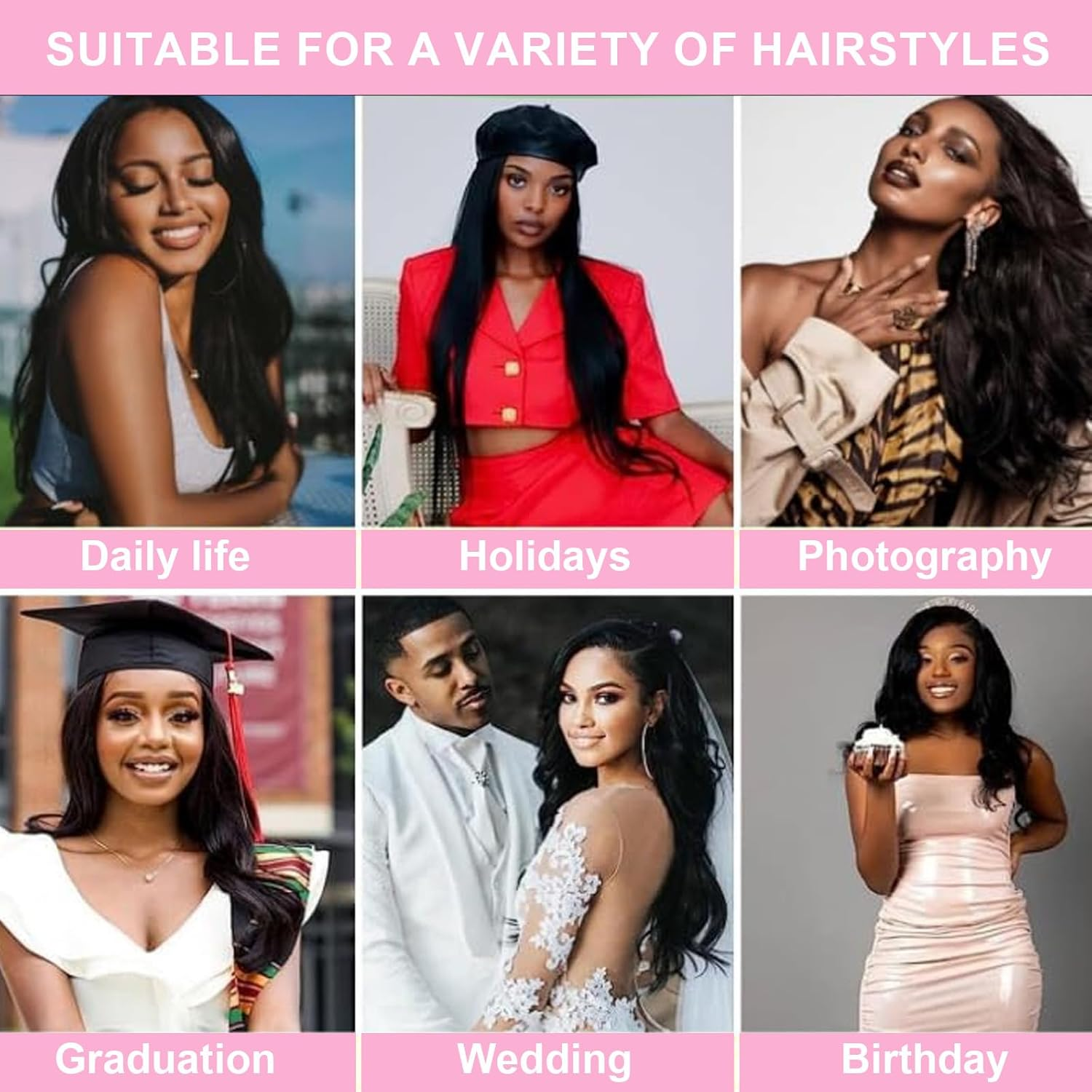 Clip in Hair Extensions & Seamless Invisible Hair Pieces, 60Cm Length 15Cm Width Synthetic Hair Extensions for Women - 4 Pieces, Black image number 6