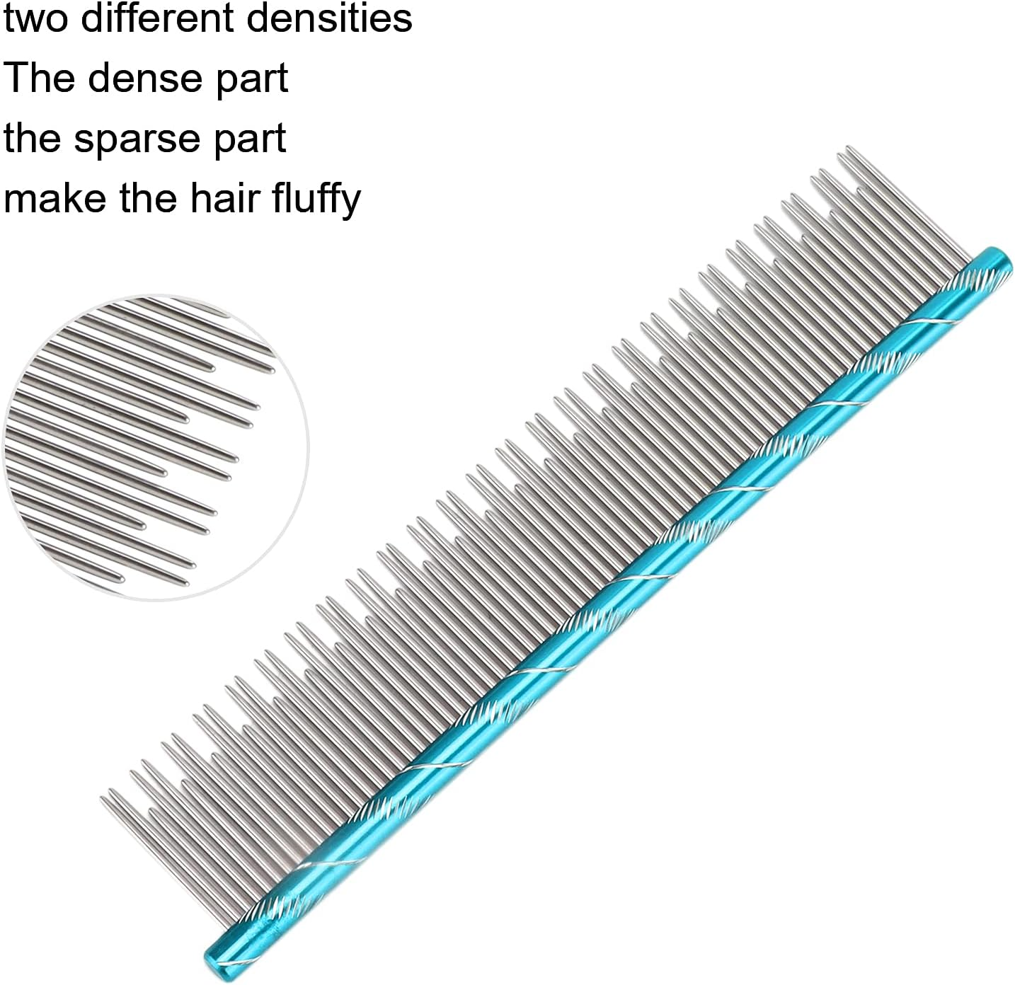 Pet Hair Removal Comb, Rugged Durable Reusable Comfortable Open Knot Comb with Stainless Steel Teeth, Metal Dog Comb Professional Dog Grooming Tools for Cats Dogs (Blue) image number 3