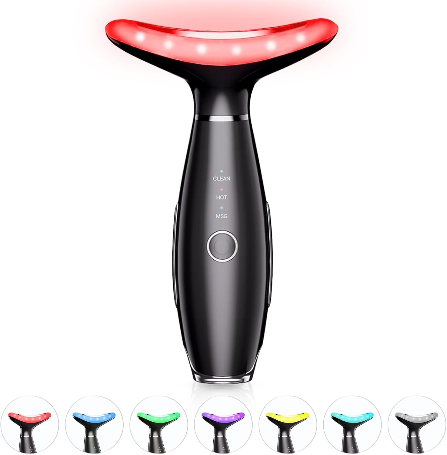 ELISHINE 7 Color Neck Face Massager - Facial Massager Tool for Skin Care at Home, Vibrating Face Massager with Thermals, Galvanic Machines Black