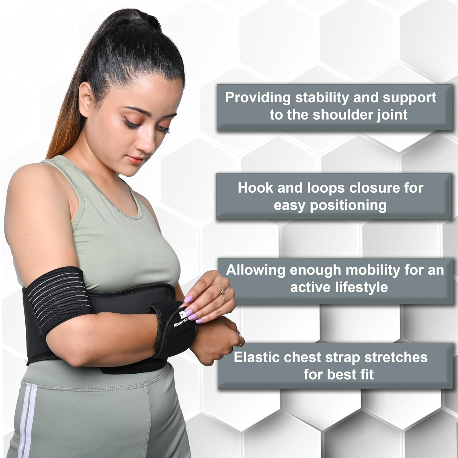 Wonder Care-Left Right Shoulder Immobilizer Arm Sling Elastic Brace for Clavicle Collar Bone Dislocation Subluxation Shoulder Support Compression Brace after Rotator Cuff Surgery - Black-Size 1 image number 3