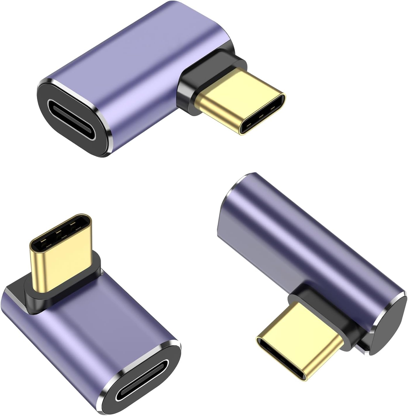3 Pack USB C 90 Degree Adapter, Right Angle&Middle Angle and Side Angle 90 Degree Right Angle Type C Male to Female Adapter Support 240W Power Delivery, for Laptop, Tablet and Phones