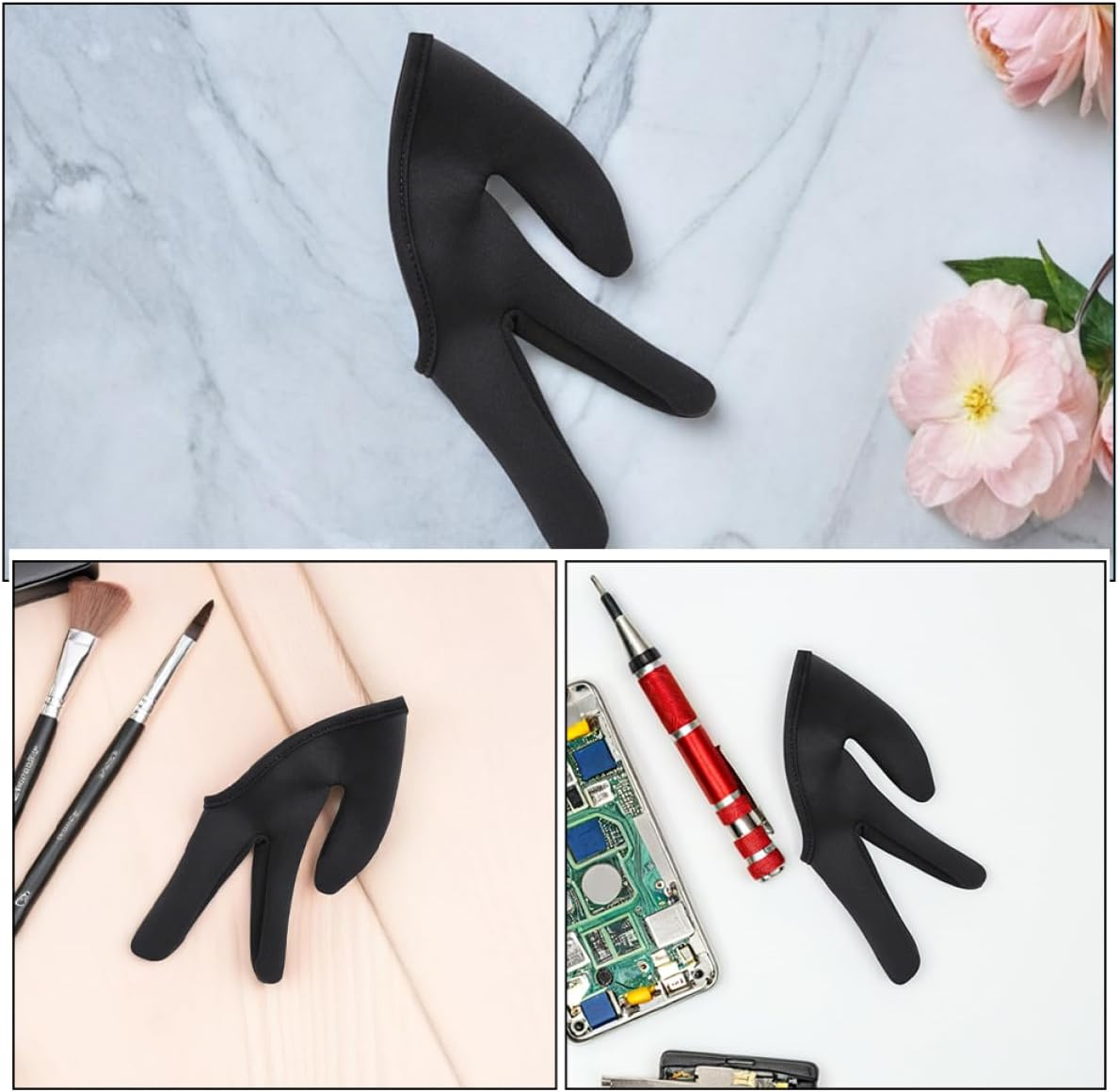 ERINGOGO 2Pcs Heat-Resistant Gloves for Hair Styling Three-Finger Design Black Insulation Gloves for Curling Wand and Straightener Suitable for Professional Hairdressers image number 3