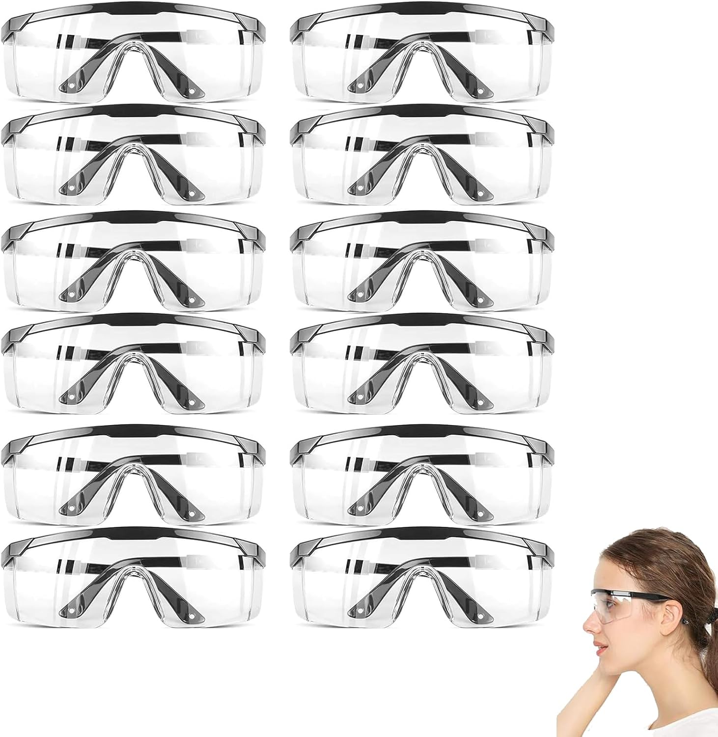 8 PCS Safety Glasses, Safety Goggles, Black Frame Clear Lens Goggles, Shooting Glasses, Premium Cycling Glasses for Men and Women, Lightweight Protective Eyewear for Work and Outdoor Activities image number 4