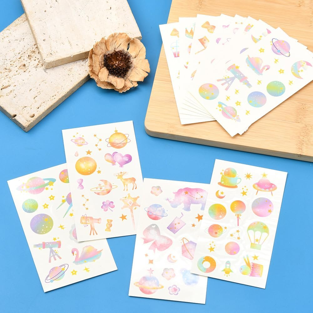 SOFPLATE 1 Box 36 Sheets Temporary Cartoon Tattoos Pastel Tattoo Stickers Bulk Pack Multicoloured Sweets Animals Astronomy Planets Stars Moon Cartoon Cute Decals for Scrapbooking DIY Crafts image number 3