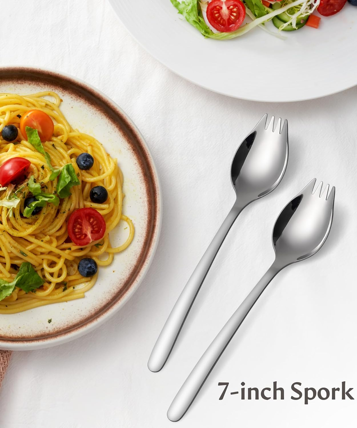 Lovingly Yours 7-Inch Spork Stainless Steel, Reusable Metal Sporks, Set of 4 image number 5