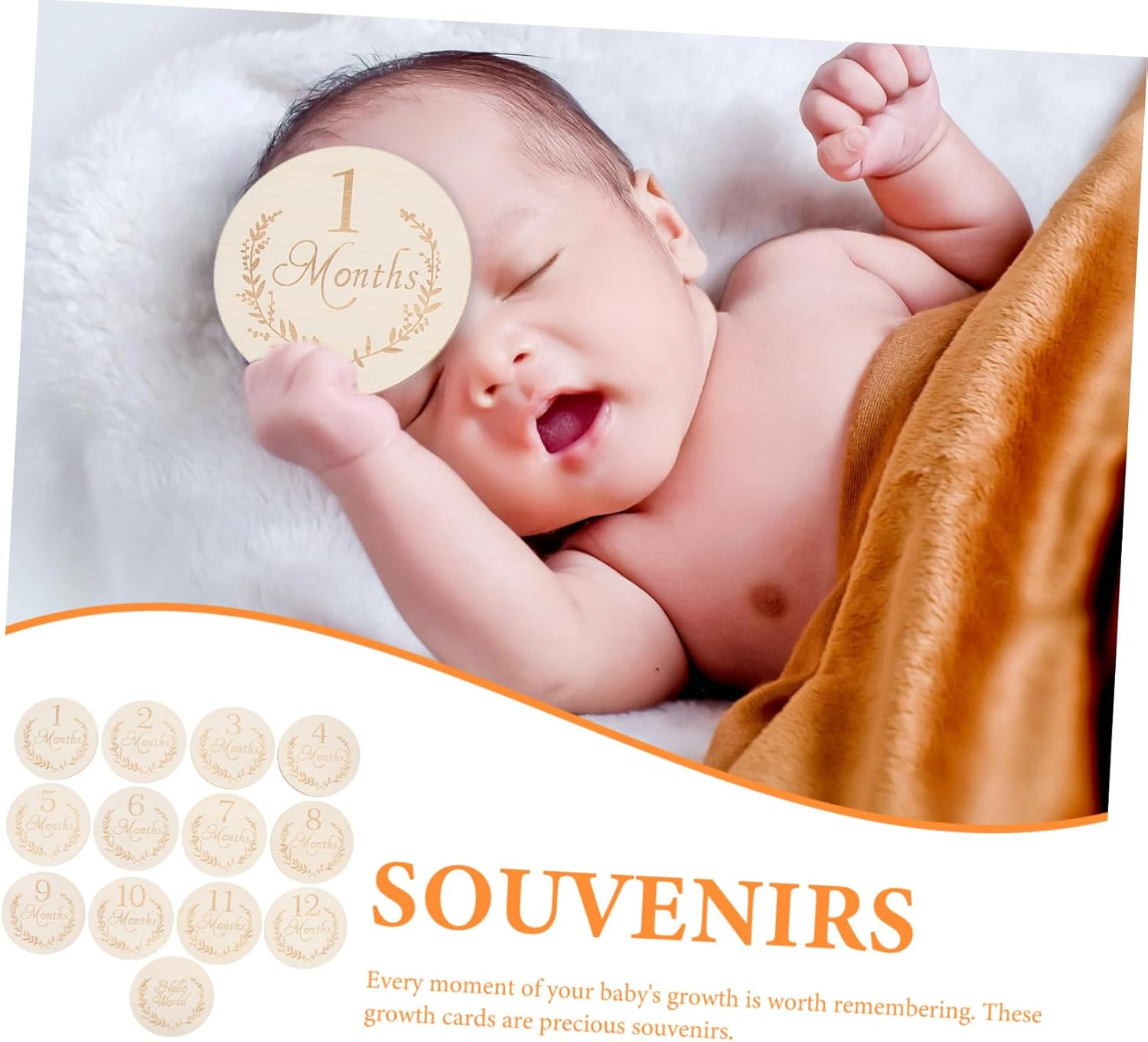 DOITOOL 13Pcs Wooden Slices Baby Milestone Cards Monthly Commemorative Photo Props for Newborn Growth Tracking image number 3