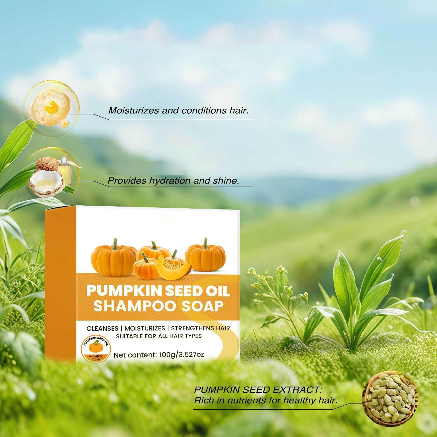 Pumpkin Seed Oil Shampoo Bar, for Hair Growth Repair, Solid Moisturizing Shampoo Soap for Dry, Damaged Hair, Nourishing Vegan Hair Care, Conditioning Bar for Thicker, Healthier Hair (4PCS) - 3Pcs image number 2