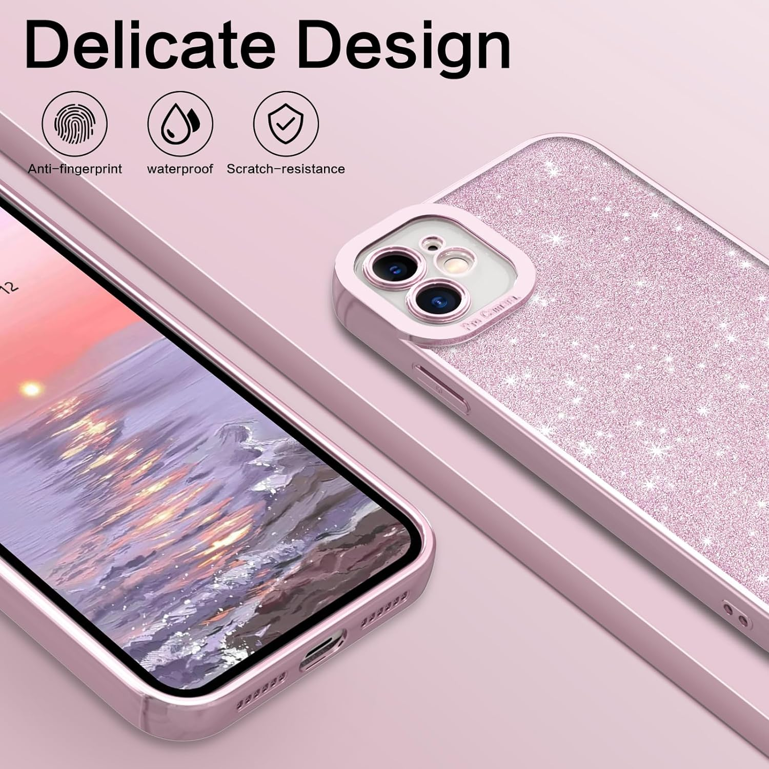 VENINGO Iphone 11 Case, Bling Sparkle Shockproof Full Body Protective Stylish Slim Glitter Cute Women Girls Girly Soft TPU Non Slip Drop Protection Lovely Phone Cases Cover for Iphone 11 6.1 Inch,Pink image number 2