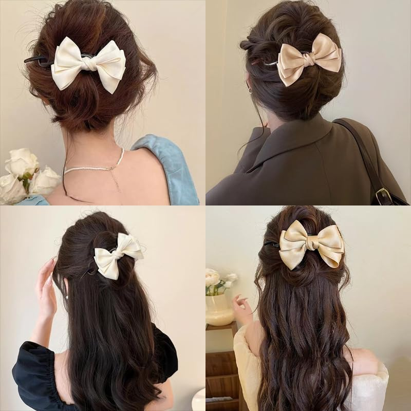 French Twist N Clip Bow Hair Clips for Women Nonslip Bowknot Twist Hair Barrettes Banana Clips Hairpins French Bow Hair Accessories Jaw Claw Clips for Girls 2PCS