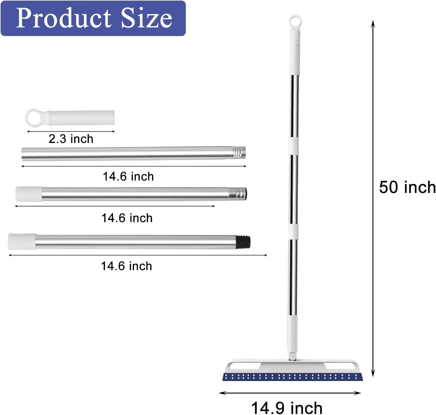 Multifunction Magic Broom, 3-In-1 Adjustable Indoor Broom Sweeper, Detachable Floor Squeegee Glass Wiper, Washable Scraping Brooms for Tile Windows, Pet Hair Remover (Blue)