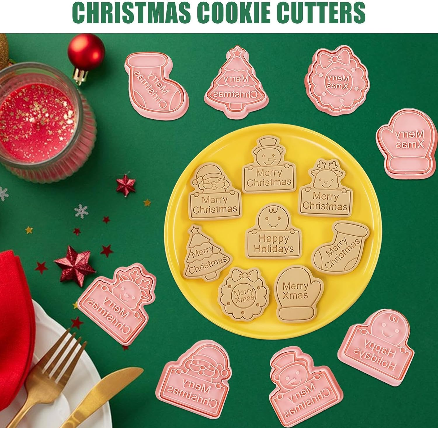 Christmas Themed Cookie Cutters - 8X Christmas Cookie Decorating Supplies,Winter Holiday Christmas Cookie Cutter, Cookie Cutters Shapes, Christmas Cookie Decorating Supplies for Cake image number 1