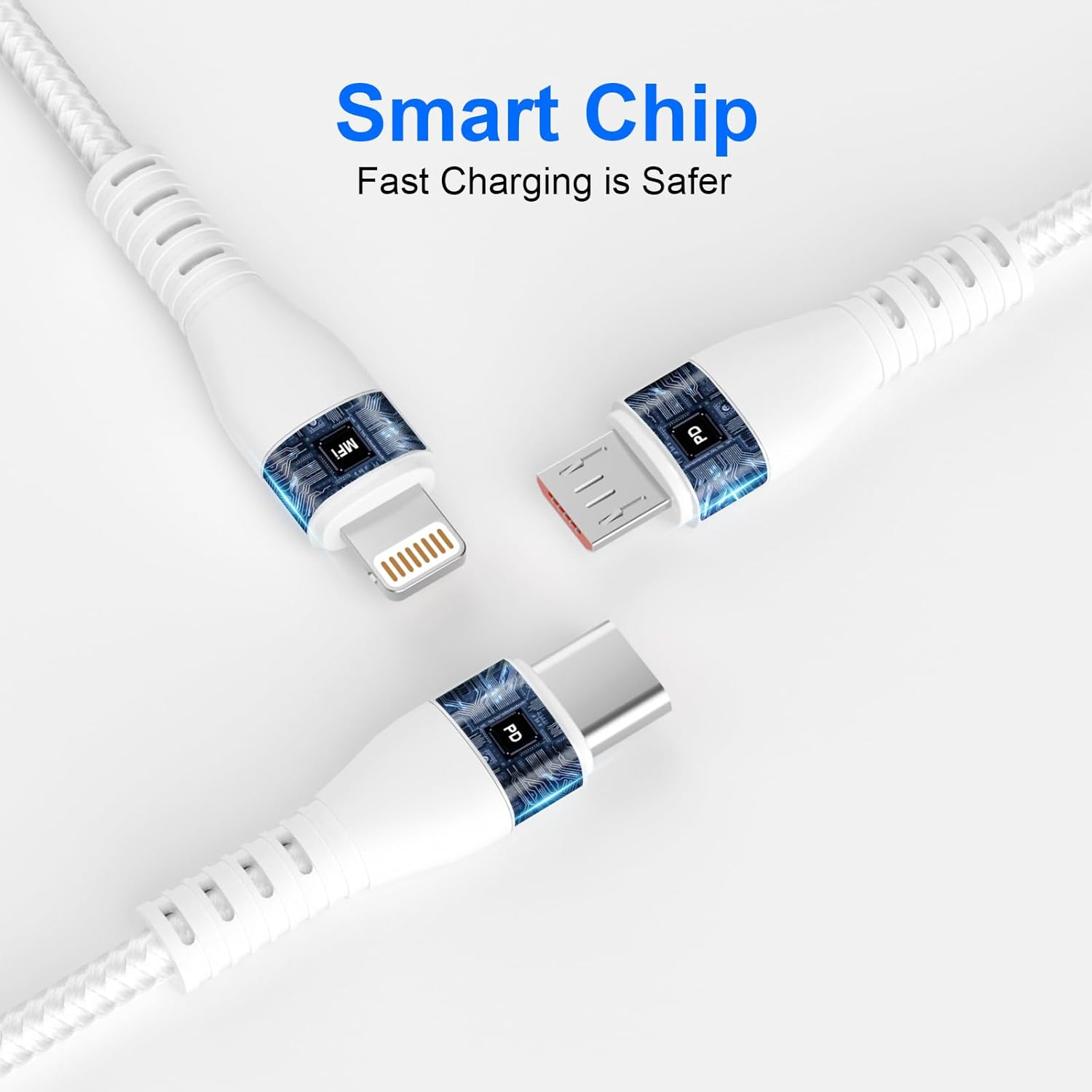 Pubiohs 3M Braided Long 3 in 1 Multi Charging Cable - 100W PD Fast Charger Cable with USB-A/USB-C Inputs + Lightning/Usb-C/Micro USB Outputs for Iphone 16/15/14, Ipad, Galaxy, 100 Watt Laptop image number 2