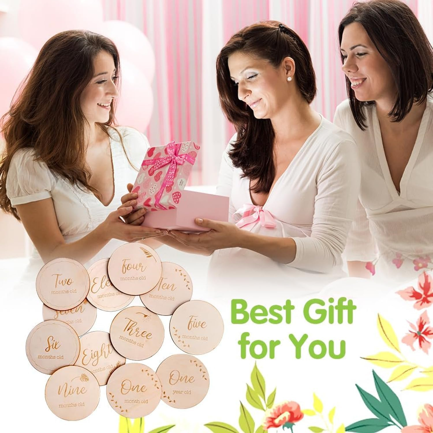 14Pcs Natural Wooden Baby Milestone Cards, Monthly Growth Markers for Newborn Photography, Pregnancy & First Year Keepsake image number 6