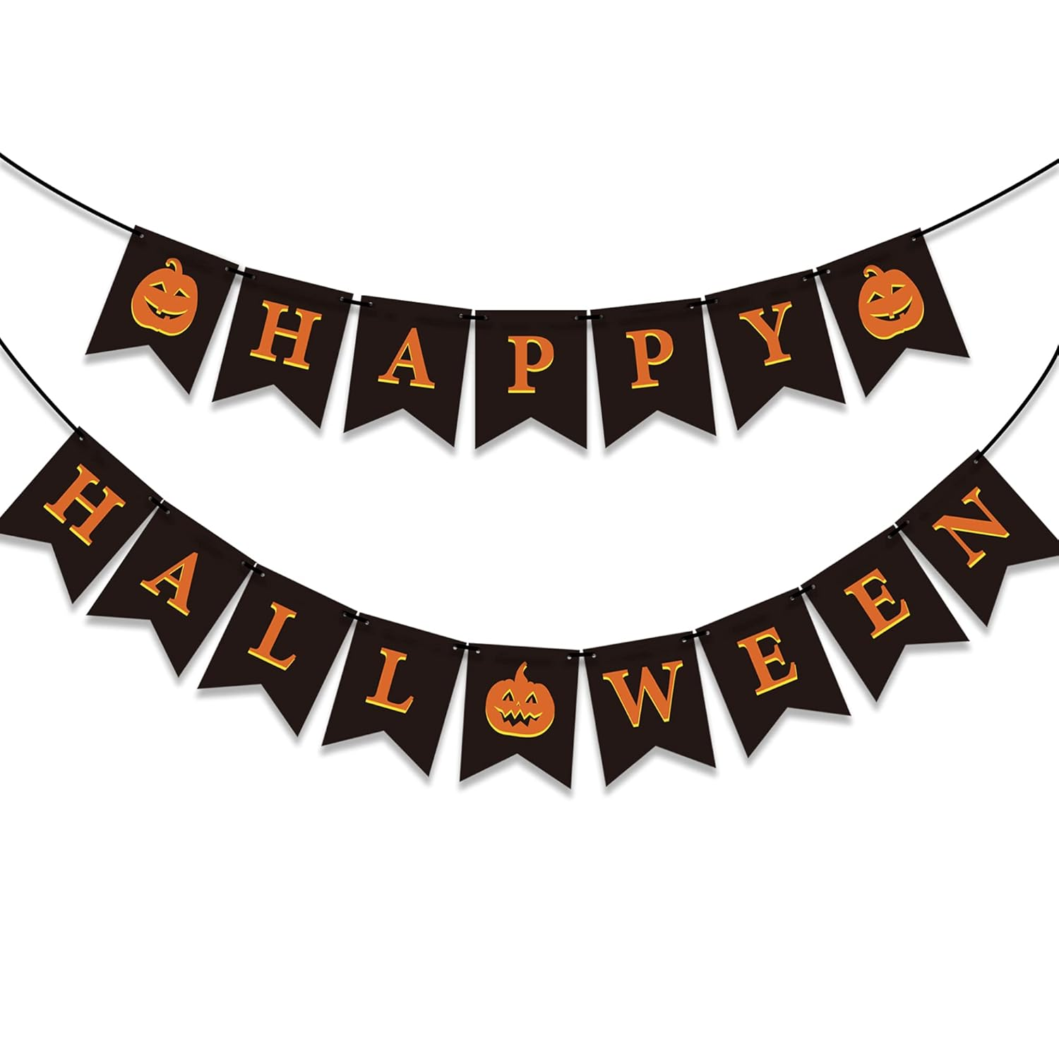 GEGEWOO Black HAPPY HALLOWEEN Banner Bunting with Pumpkin Sign Outdoor Indoor Home Decor for Mantle Fireplace Halloween Theme Party Decorations Supplies image number 2