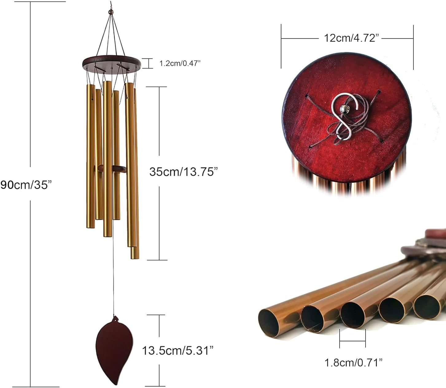 Wind Chimes for Outside, 35 Inch 6 Rustproof Aluminum Tubes Large Deep Tone Memorial Wind Chimes, Premium Chime Perfect for Patio, Porch, Garden, or Backyard (35 Inch) image number 5