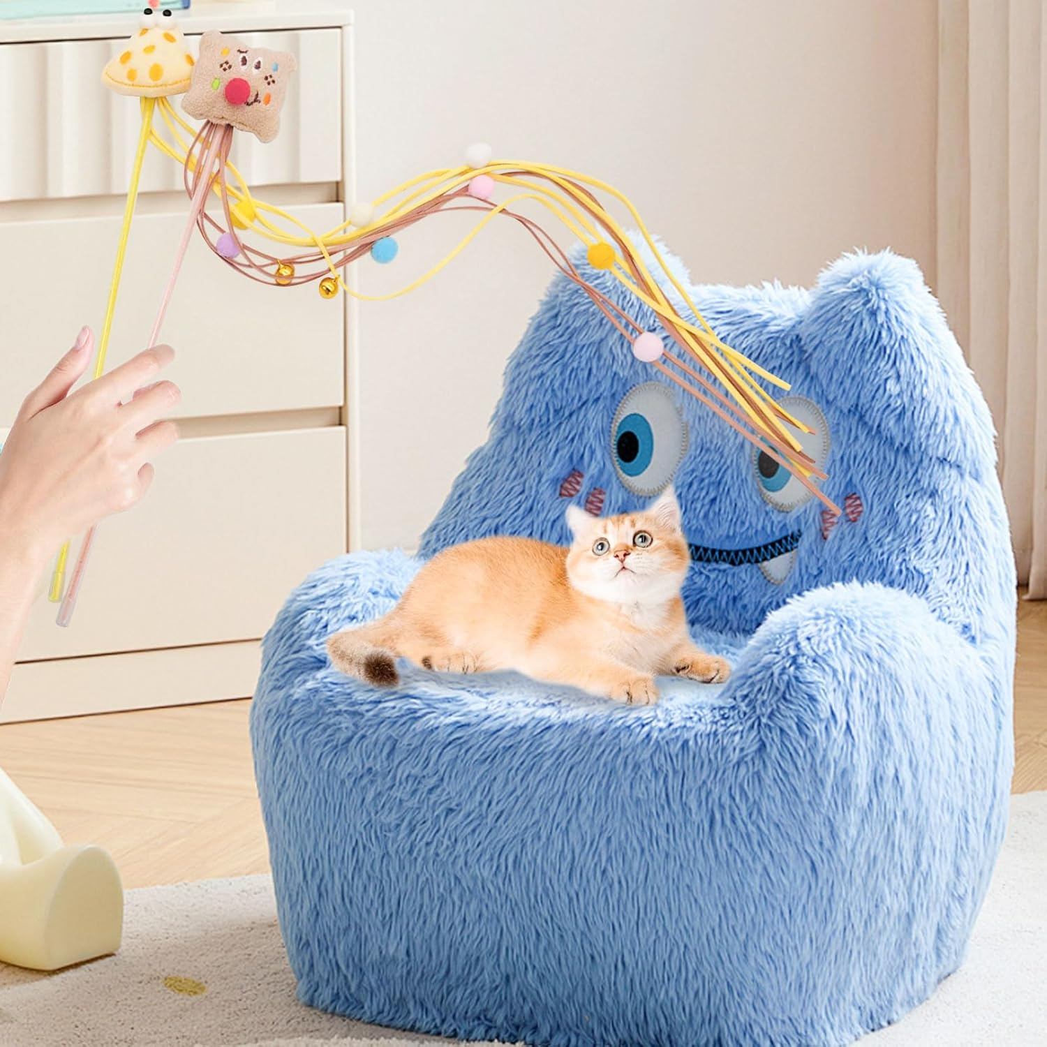 Luckyopt Cat Teaser Wall, Cute Cartoon Shaped Plush Cat Toy Wall with Bell and Colourful Plush Ball, Cat Wall Toy for Kitten Cat Relieves Boredom (Pink) - Green image number 5