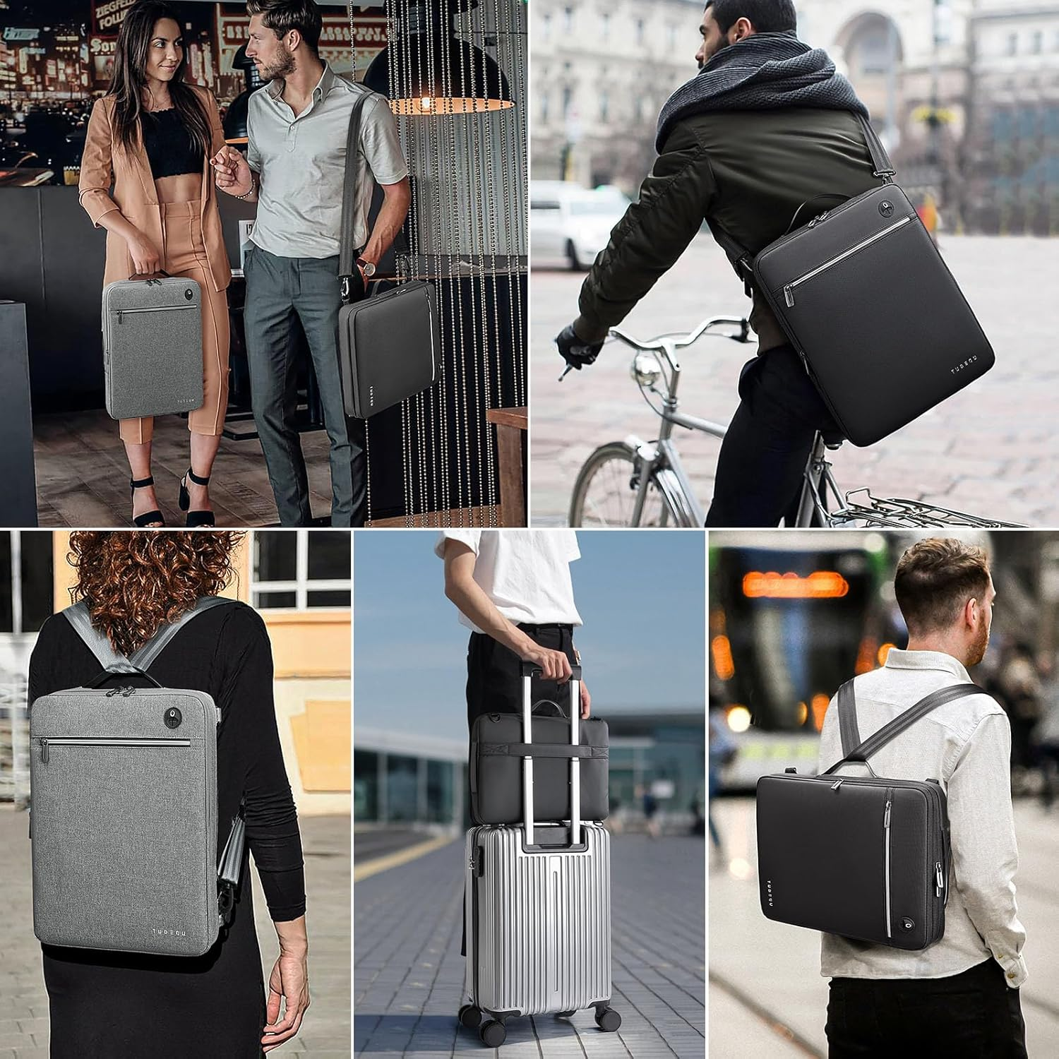 TUDEQU Laptop Shoulder Bag Briefcase,15.6-Inch Laptop Carrying Case Water Resistant Computer Bags for Business Casual College - Black image number 2