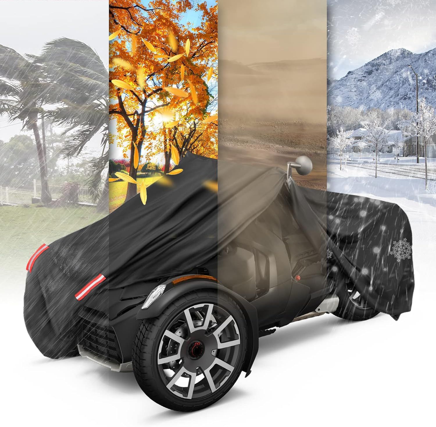 KEMIMOTO Full Cover Compatible with Can-Am Ryker 600 900 Sport Rally Edition Ryker Bike Full Cover All Weather Resistant with Reflective Strips - Full Cover-1 image number 4