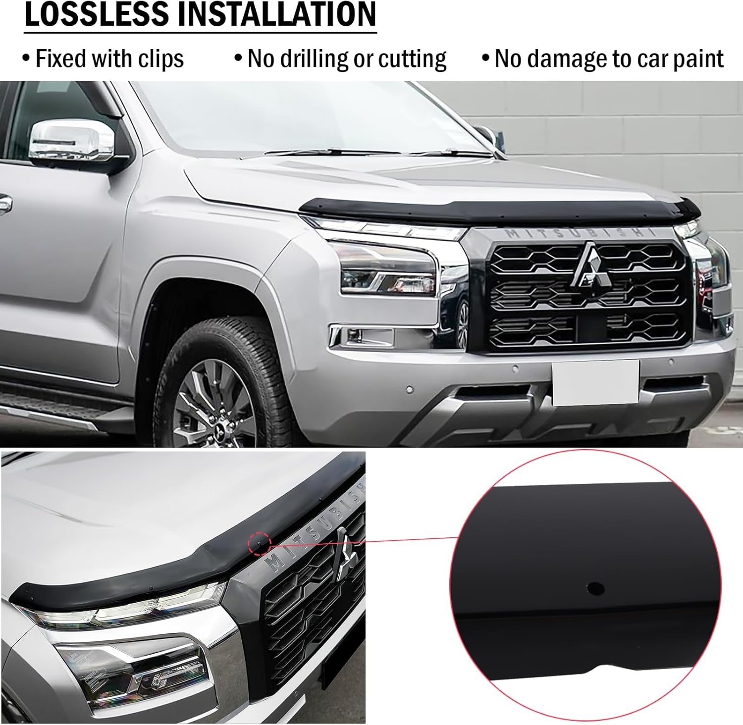 SUERAUTO4X4 Bonnet Protector Weather Shields for Mitsubishi Triton MV 2024 2025 Dual Cab Accessories, Tinted Black Bonnet Guard Injection Weathershields Window Visors Wind Deflectors image number 5