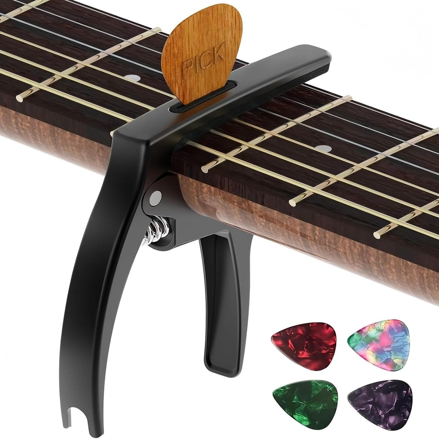 3In1 Guitar Capo for Acoustic and Electric Guitars(With Pick Holder and 4Picks),Ukulele,Guitar Accessories